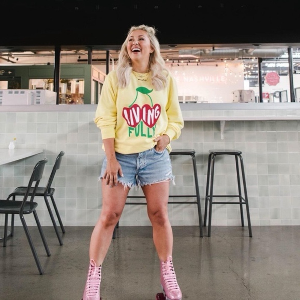 Living Fully by Mallory Ervin Yellow Cherry Sweatshirt Size XL